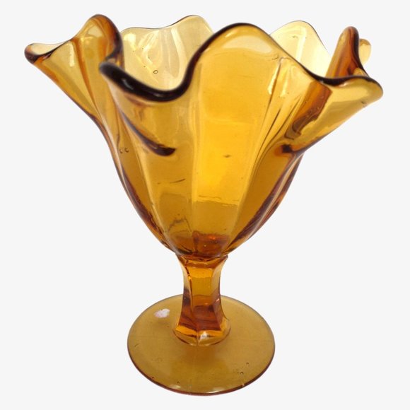 Vintage MCM Italian Amber Glass Handkerchief Vase - Picture 3 of 6